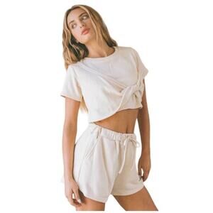 Sabo Skirt Riz Twist Top Short Sleeve Crop Cream Terry NWT Womens Large US 8